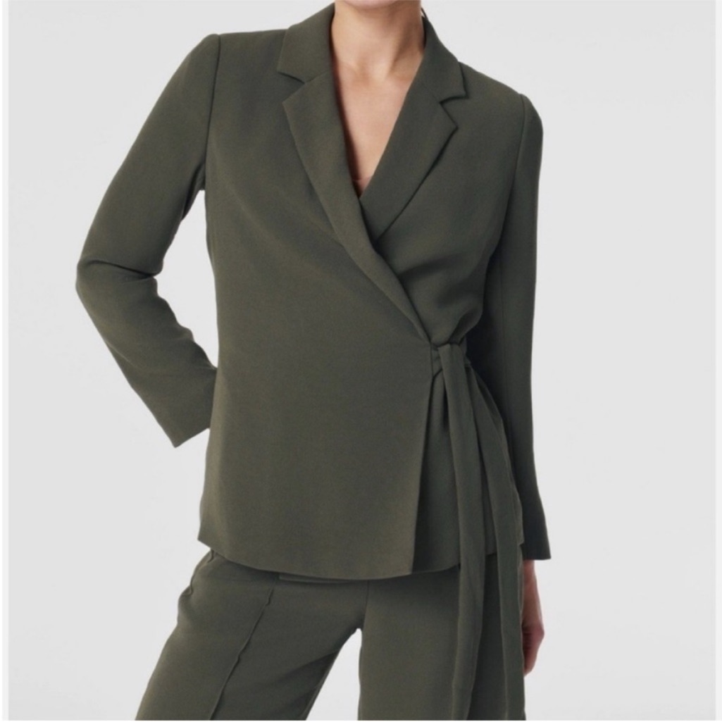 Spanx Xsmall Regular Blazer Carefree Crepe Wrap Blazer Midnight Olive Green Nwt
